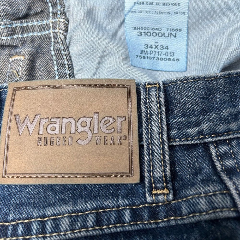 Wrangler Rugged Wear Denim Jeans Men's Sz 34 x 34 Blue Casual Work Wear - Picture 8 of 13